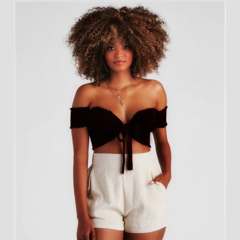 Windsor Black Front Tied Crop Top